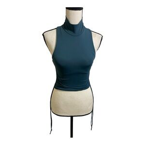 Zara womens high neck ruched side crop size Small blue.